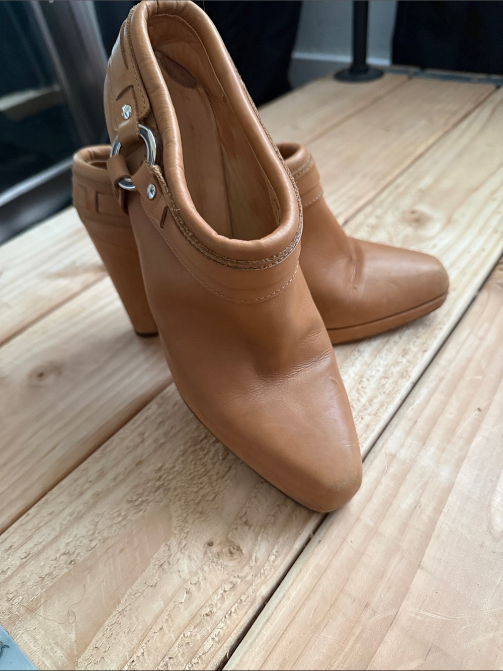 Frye | Katie Harness | Tan Leather Pointed-Toe Heel Mules